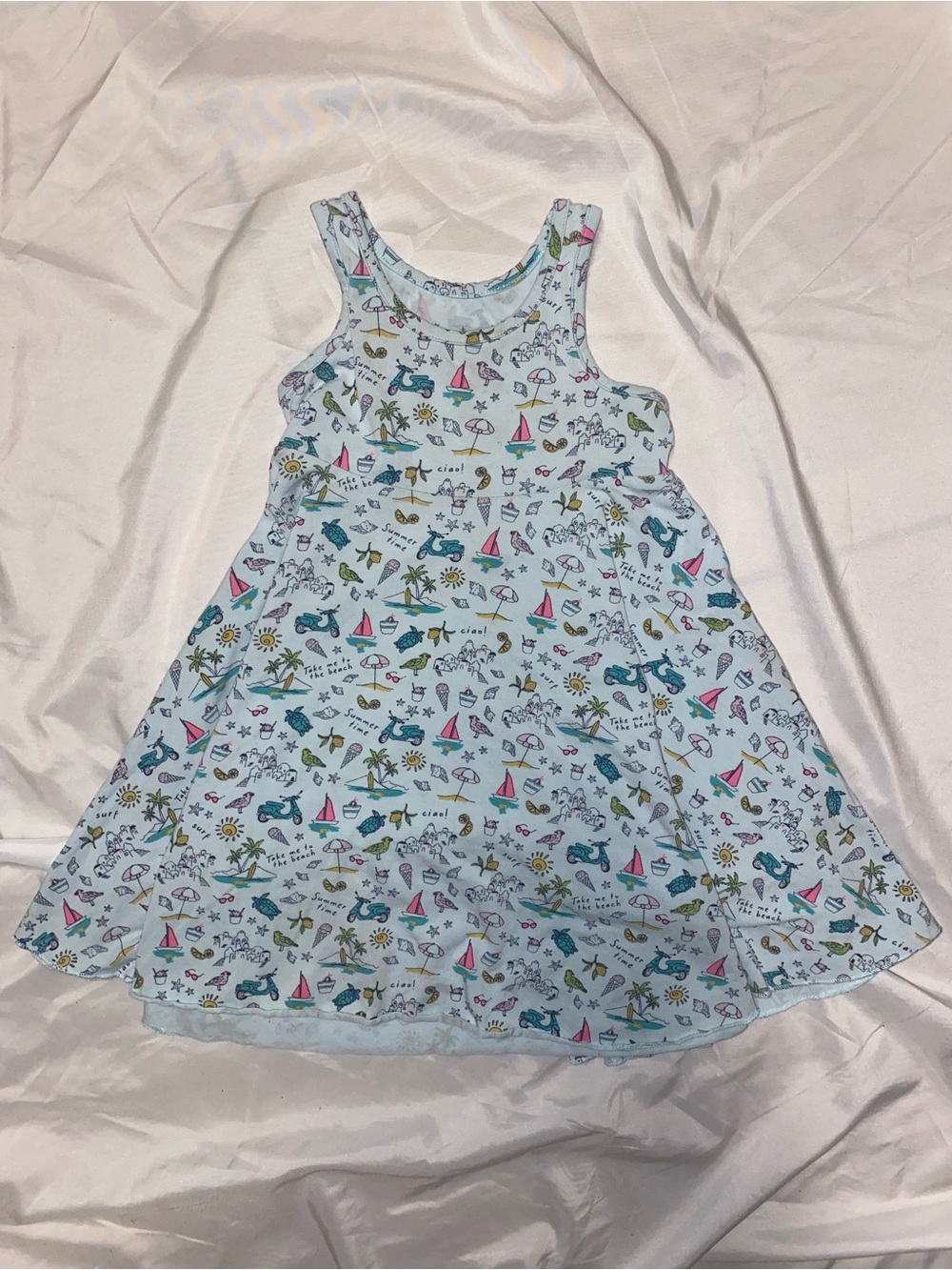 CC Boutique Light Blue Nautical Print Tank Dress with Pink and Teal Accents